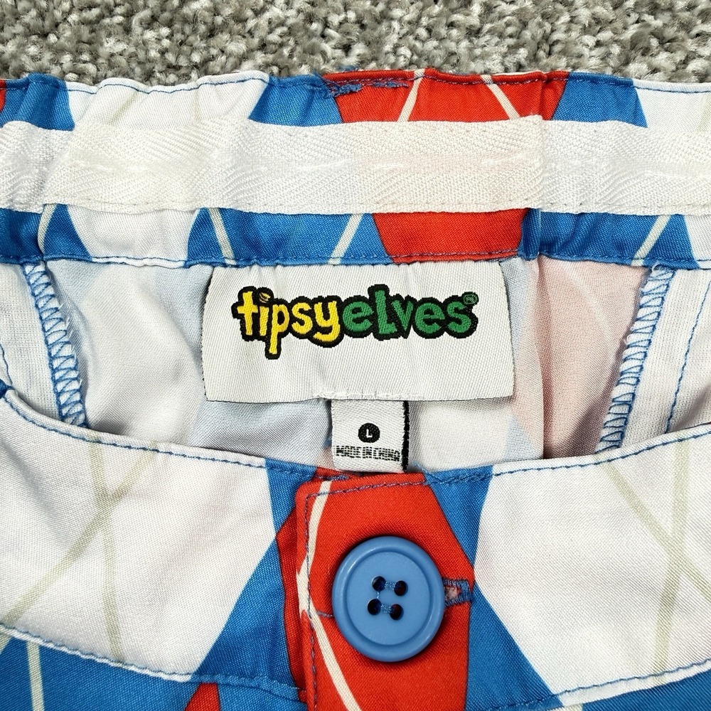 Tipsy Elves Men's American Argyle Golf Pants Red White Blue Patriotic Size L NWT - Picture 9 of 14